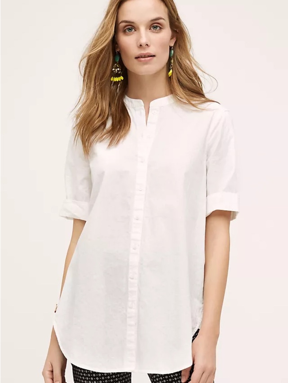Anthropologie HD in Paris White Poplin Band Collar Hi-Low Blouse